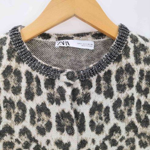 ザラ ZARA アニマル柄ジャカードニットジャケット ジュエルネック レディース import:S