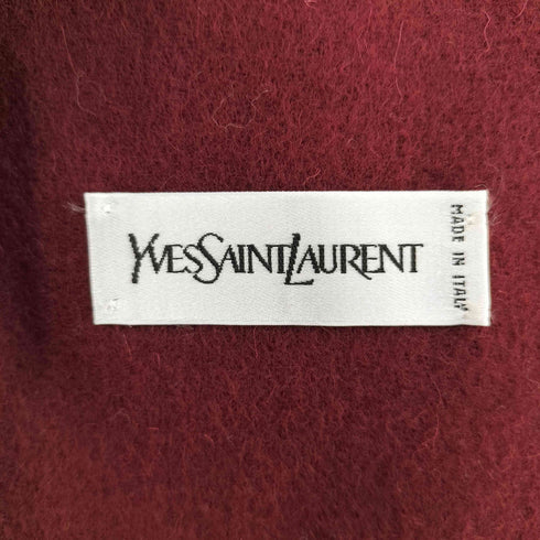 イヴサンローラン Yves Saint Laurent イタリア製 ロゴ刺繍 フリンジ ウールマフラー メンズ