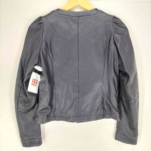 フロントフック パンチング加工 ラムスキン レザージャケット レディース JPN:M