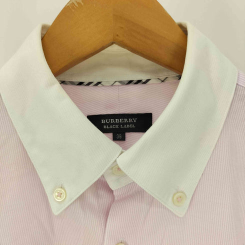 バーバリーブラックレーベル BURBERRY BLACK LABEL 同色 ワンポイント 刺繍 ボタンダウン クレリック シャツ メンズ 39