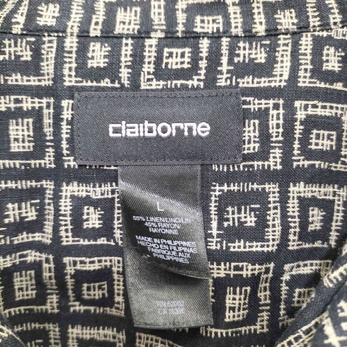 クレイボーン Claiborne 90S 総柄 リネンレーヨン混 ショートスリーブ オープンカラーシャツ メンズ import:L