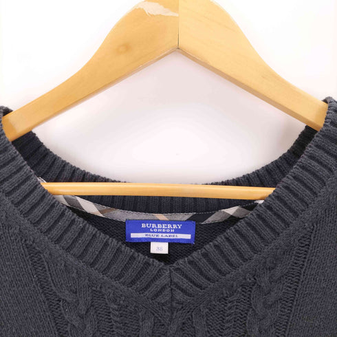 バーバリーブルーレーベル BURBERRY BLUE LABEL ロゴ刺繍 ケーブルニットワンピース レディース 38