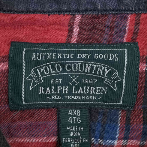 ポロカントリーラルフローレン POLO COUNTRY RALPH LAUREN ウエスタン型 ダブルフェイス ネルシャツ バッファローチェック メンズ 4XB/4XG