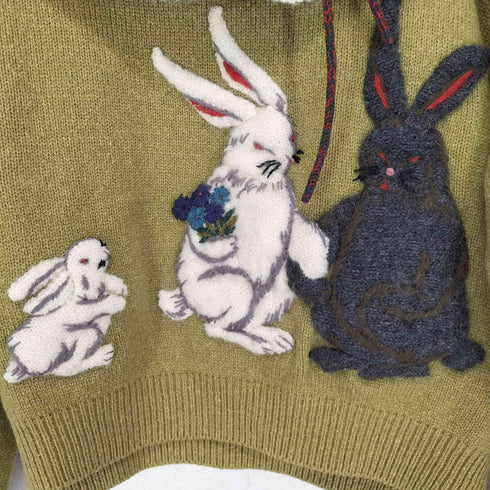 イリヤロンタン ILY a LONG TEMPS 襟コード ラビット刺繍ニット レディース