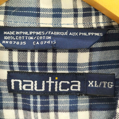 ノーティカ NAUTICA 90S ロゴ刺繍 チェック柄 ボタンダウン 長袖シャツ メンズ JPN:XL