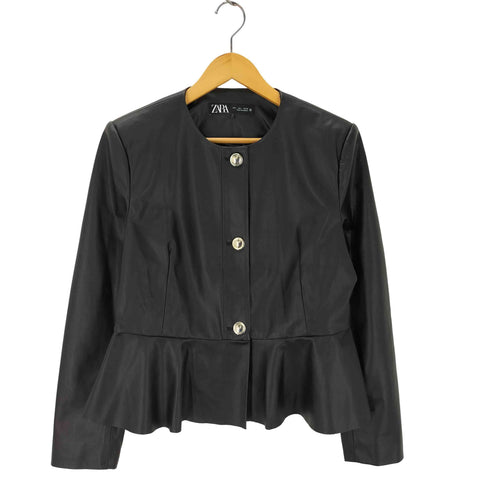 ザラ ZARA フェイクレザー ペプラムジャケット レディース import:L