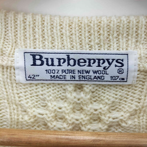 バーバリーズ BURBERRYS イングランド製ロゴ刺繍ケーブル編みニット メンズ 42