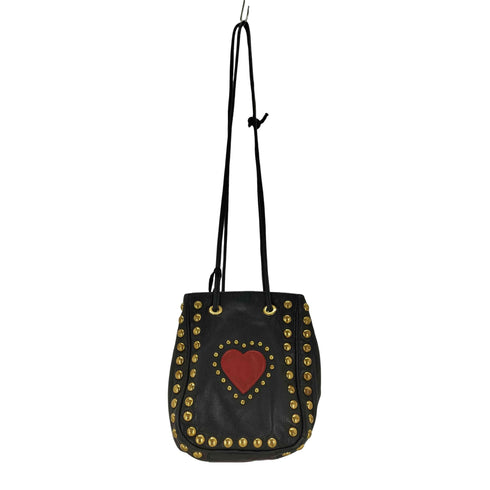 モスキーノ MOSCHINO Black Red Heart-Appliqued & Studded Shoulder Bag レディース