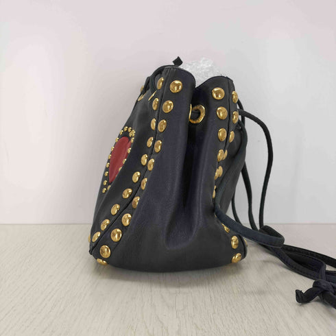モスキーノ MOSCHINO Black Red Heart-Appliqued & Studded Shoulder Bag レディース