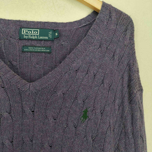 ポロバイラルフローレン Polo by RALPH LAUREN TUSSAH SILK 100 ロゴ刺繍Vネックケーブルニット メンズ JPN:M