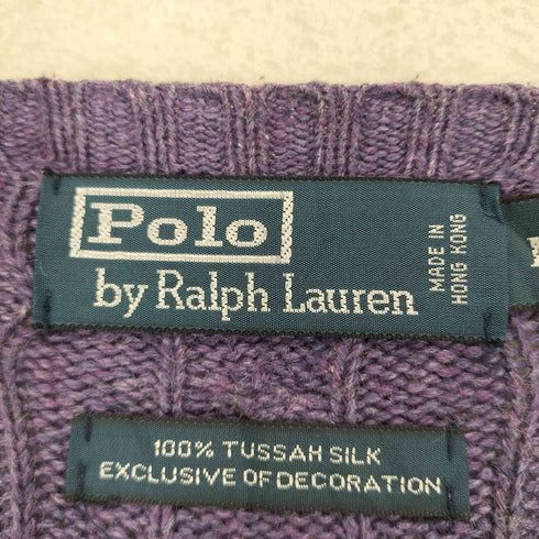 ポロバイラルフローレン Polo by RALPH LAUREN TUSSAH SILK 100 ロゴ刺繍Vネックケーブルニット メンズ JPN:M