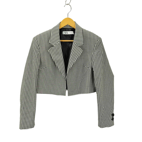 ザラ ZARA クロップド丈 ギンガムチェック ジャケット レディース import:M