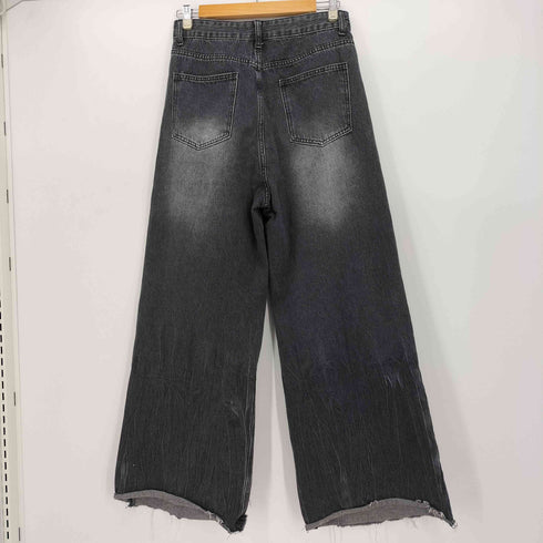 MENES ジップフライ ブラック カットオフ ワイド デニム パンツ メンズ