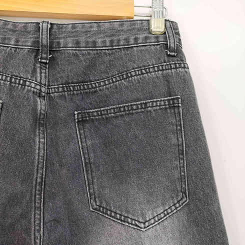 MENES ジップフライ ブラック カットオフ ワイド デニム パンツ メンズ