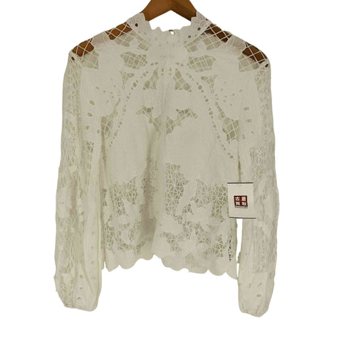 ザラ ZARA 立ち衿 白レース ブラウス レディース import:M