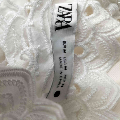 ザラ ZARA 立ち衿 白レース ブラウス レディース import:M