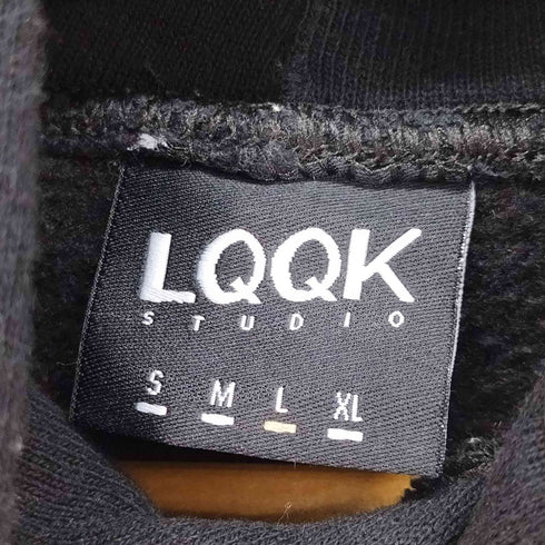 ルックスタジオ LQQK STUDIO USA製 SIGNATURE SNAP FLEECE HOODIE ボックスロゴ刺繍 ヘビーウェイトパーカー メンズ JPN:L