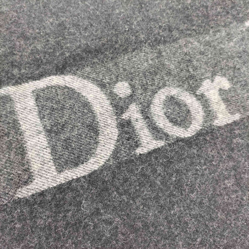 クリスチャンディオール Christian Dior スコットランド製 カシミヤ混 メリノウール ロゴ ライン フリンジ マフラー レディース