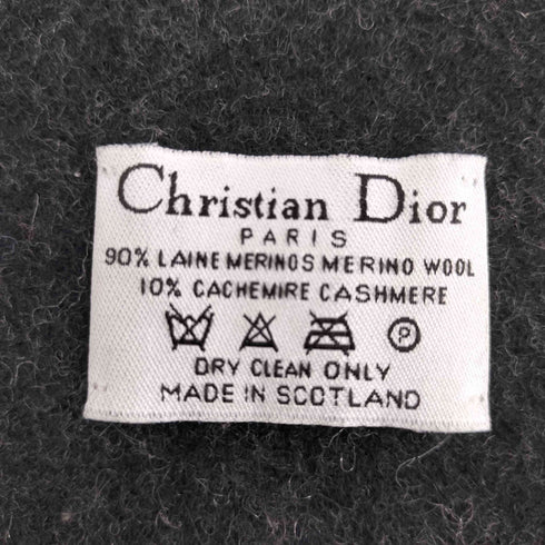 クリスチャンディオール Christian Dior スコットランド製 カシミヤ混 メリノウール ロゴ ライン フリンジ マフラー レディース
