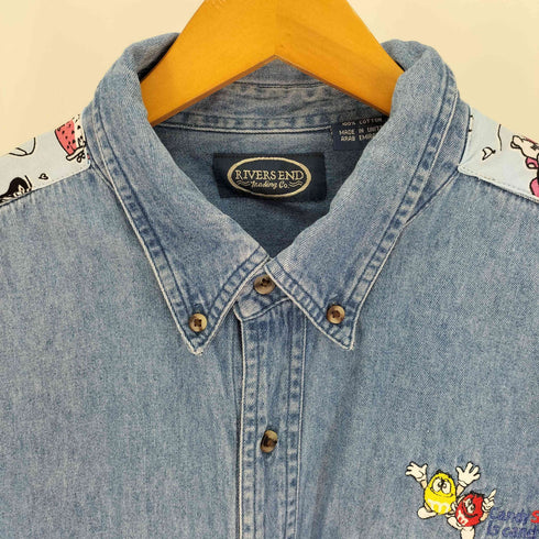 Rivers End キャラクター 刺繍 リメイク パッチ デニム S/S シャツ メンズ import:L