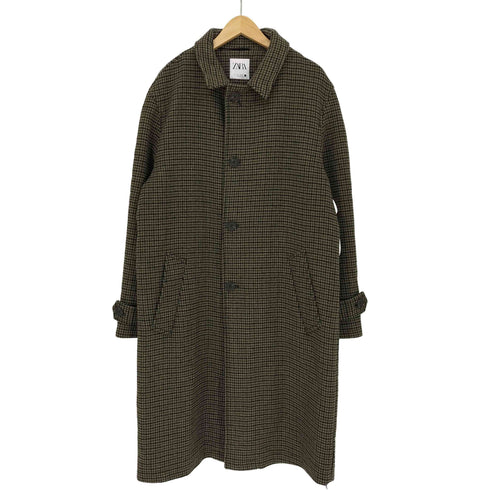 ザラ ZARA 千鳥格子 ハウンドトゥース ウール混 ステンカラーコート メンズ import:L