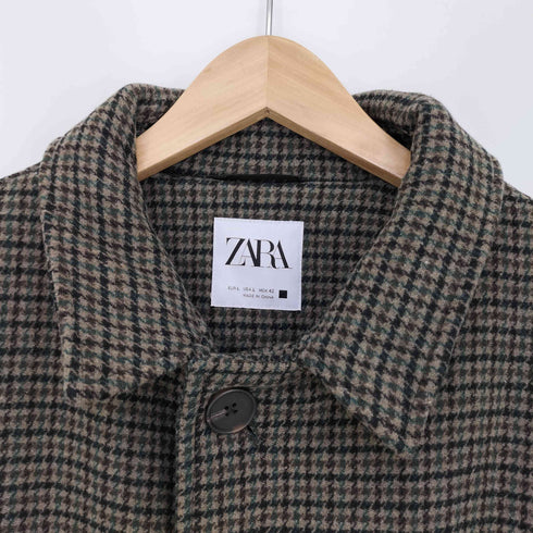 ザラ ZARA 千鳥格子 ハウンドトゥース ウール混 ステンカラーコート メンズ import:L