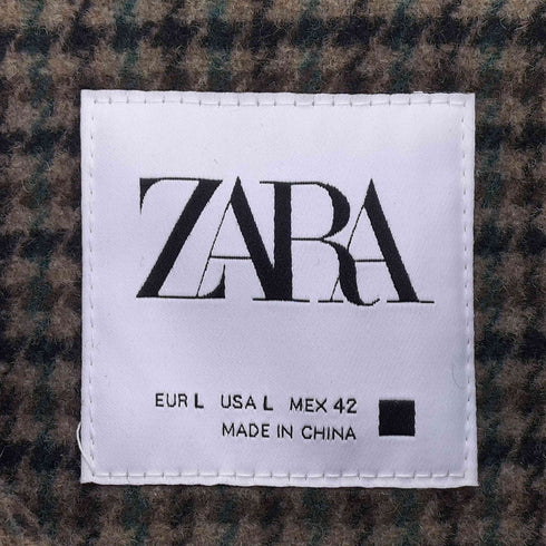 ザラ ZARA 千鳥格子 ハウンドトゥース ウール混 ステンカラーコート メンズ import:L