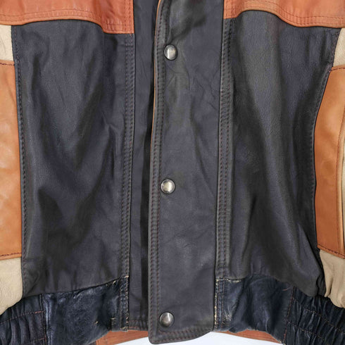 ハーレーダビッドソン HARLEY-DAVIDSON カナダ製 ロゴ刺繍 クレイジーパターン デザイン レザージャケット メンズ import:XL