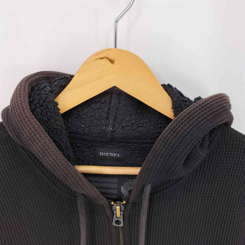 ディーゼル DIESEL KEEP AWAY FROM FIRE ワッフル ジップアップパーカー 裏地ボア メンズ import:M
