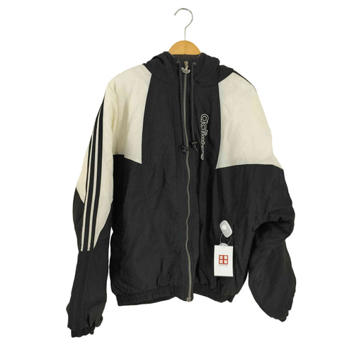 アディダス adidas 80-90s 黒タグ 裏地キルティング ワッシャーナイロンフーディジャケット バイカラー メンズ import:L