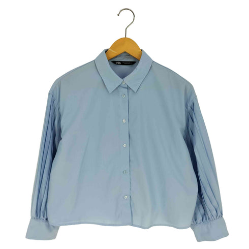 ザラ ZARA プリーツスリーブ クロップド ポプリンシャツ レディース import:M