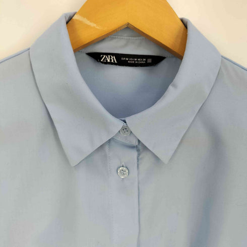 ザラ ZARA プリーツスリーブ クロップド ポプリンシャツ レディース import:M