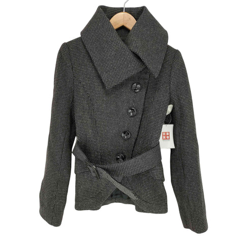 ザラ ZARA ロングカラー ビッグボタン ベルテッドツイストジャケット レディース M