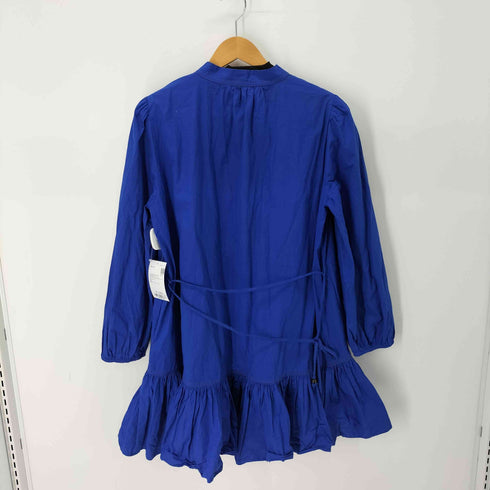 ザラ ZARA BLUISH RUFFLED SHIRT DRESS ステッチデザイン ノーカラーシャツワンピース レディース import:XL