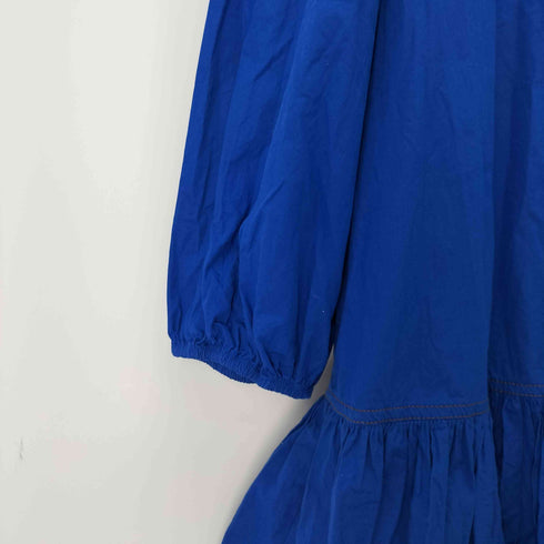 ザラ ZARA BLUISH RUFFLED SHIRT DRESS ステッチデザイン ノーカラーシャツワンピース レディース import:XL