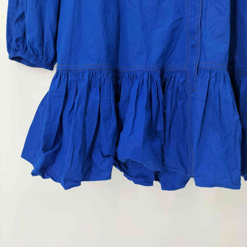ザラ ZARA BLUISH RUFFLED SHIRT DRESS ステッチデザイン ノーカラーシャツワンピース レディース import:XL