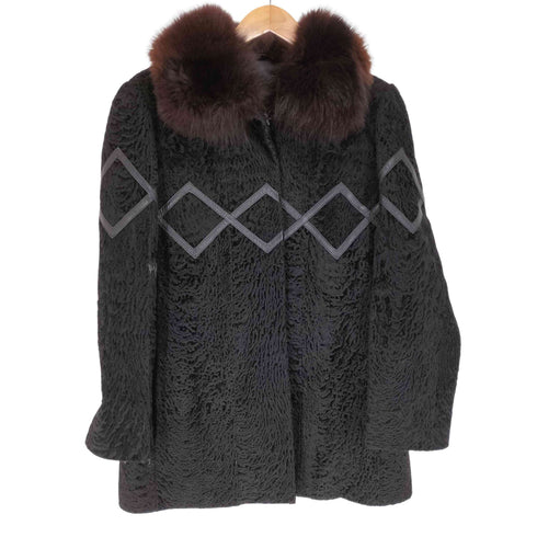 Baby Lamb ベビーラム レザーパッチ ファーカラーフロントフック ジャケット レディース