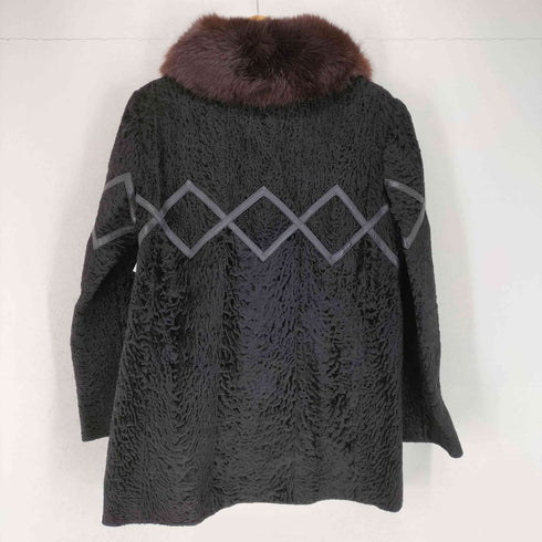Baby Lamb ベビーラム レザーパッチ ファーカラーフロントフック ジャケット レディース
