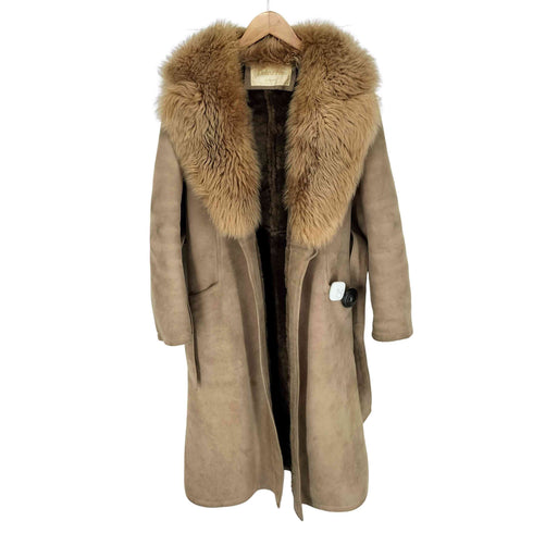 Deluxe Fur レザー切替 ライニングファー ベルテッドコート レディース
