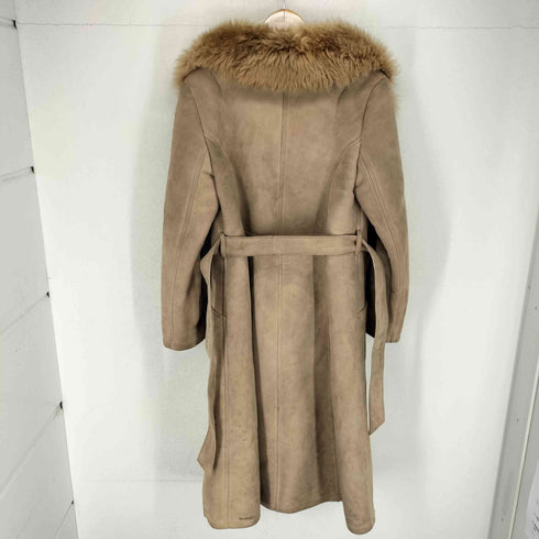 Deluxe Fur レザー切替 ライニングファー ベルテッドコート レディース