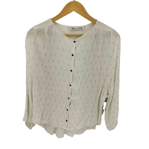 ザラ ZARA シワ加工 ラメ ノーカラーシャツ ブラウス レディース import:S