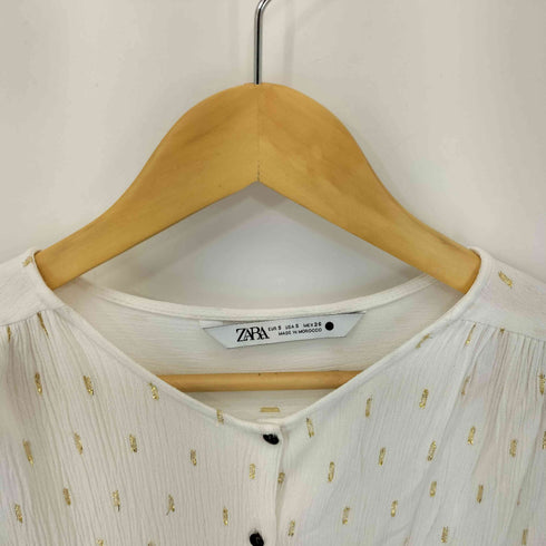 ザラ ZARA シワ加工 ラメ ノーカラーシャツ ブラウス レディース import:S