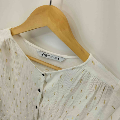 ザラ ZARA シワ加工 ラメ ノーカラーシャツ ブラウス レディース import:S