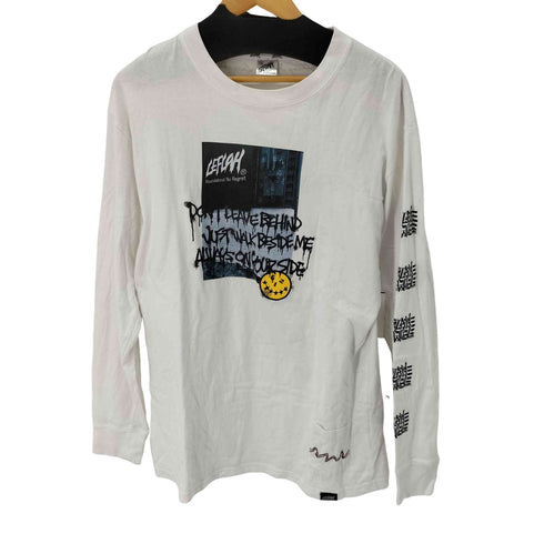 レフラー Leflah 袖プリント スマイルクルーネック長袖Tシャツ メンズ JPN:L