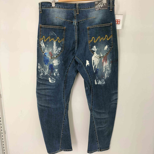 レフラー Leflah 立体裁断 ペイント加工ワイドデニムパンツ メンズ JPN:XL