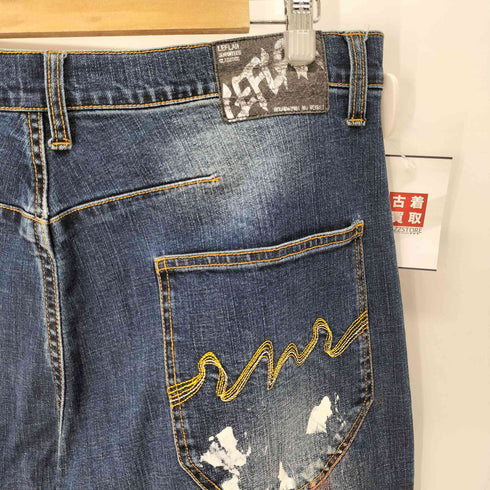 レフラー Leflah 立体裁断 ペイント加工ワイドデニムパンツ メンズ JPN:XL