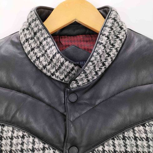 ハリスツイード Harris Tweed R.J.B STEADY BLUE ラムレザー 切替 ダウンベスト メンズ 40