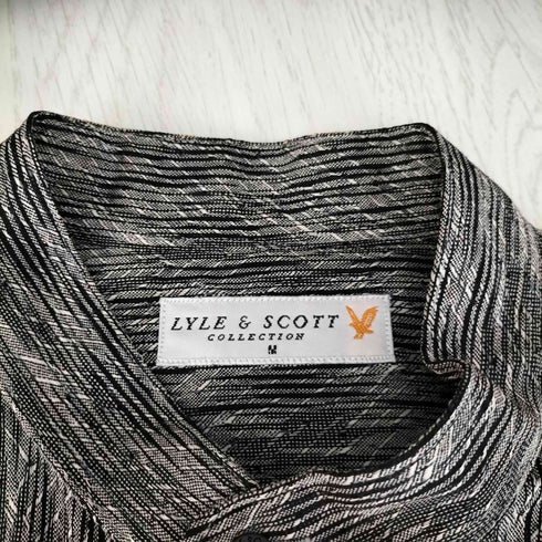 ライルアンドスコット LYLE&SCOTT ロゴ刺繍 総柄 バンドカラーシャツ メンズ import:M