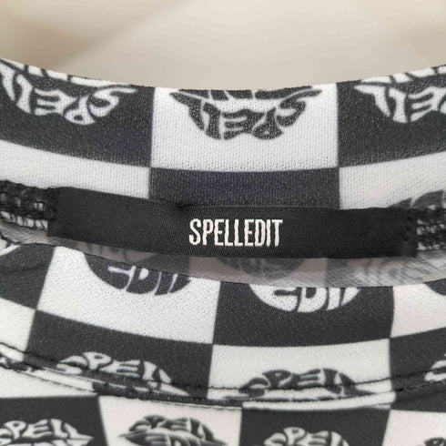 SPELLEDIT モノグラムロゴ チェッカーフラッグ シアーカットソー レディース