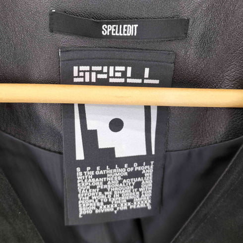SPELLEDIT パネルラムレザー カウスエード ジップベスト レディース